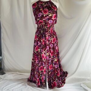 Cynthia Rowley Floral Boho 2 pc Set 100% Cotton Smocked Waist Maxi Halter M